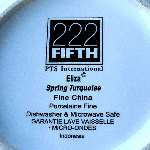 222 FIFTH ELIZA SPRING TURQUISE SOUP CEREAL BOWL NEW PORCELAIN 5 1/2 INCH FLORAL - Picture 6 of 6